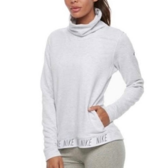 Nike Funnel Cowl Neck Dri Fit Training Pullover beige Sweatshirt Woman’s large - Picture 1 of 10